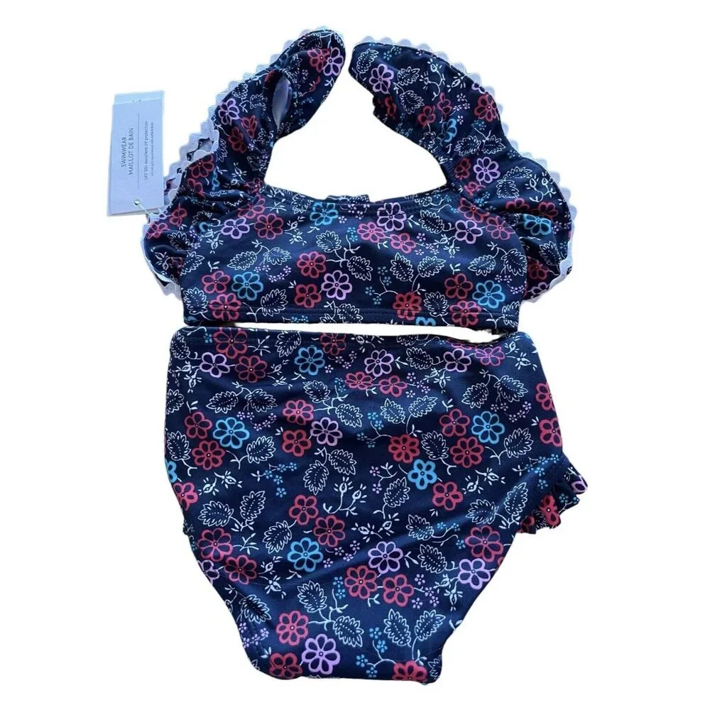 Janie And Jack Bikini Girls Size‎ 12-18 Months Blue  Floral Ruffles Swim Suit